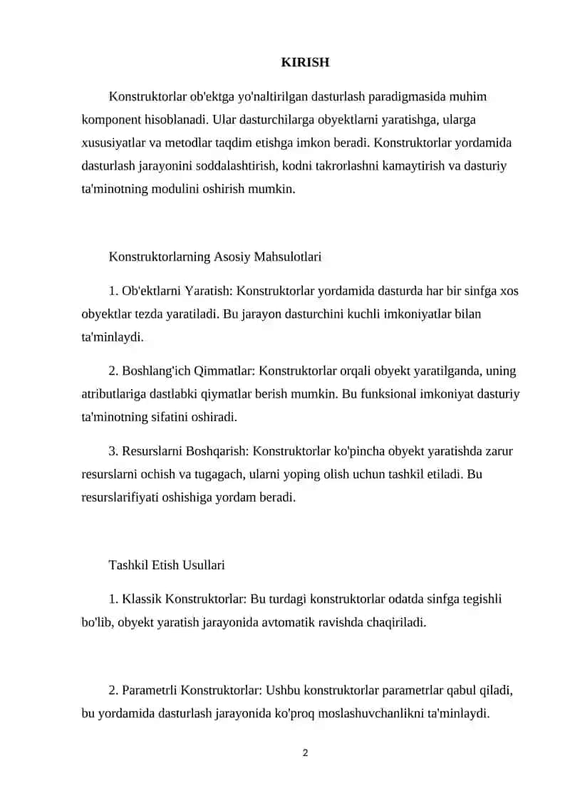 Konstruktorlar va ularni tashkil etish usulllari 2