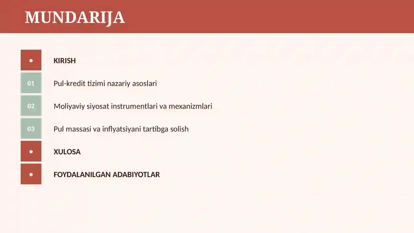 MOLIYA TIZIMI VA MOLIYAVIY SIYOSAT. PUL – KREDIT TIZIMI 2