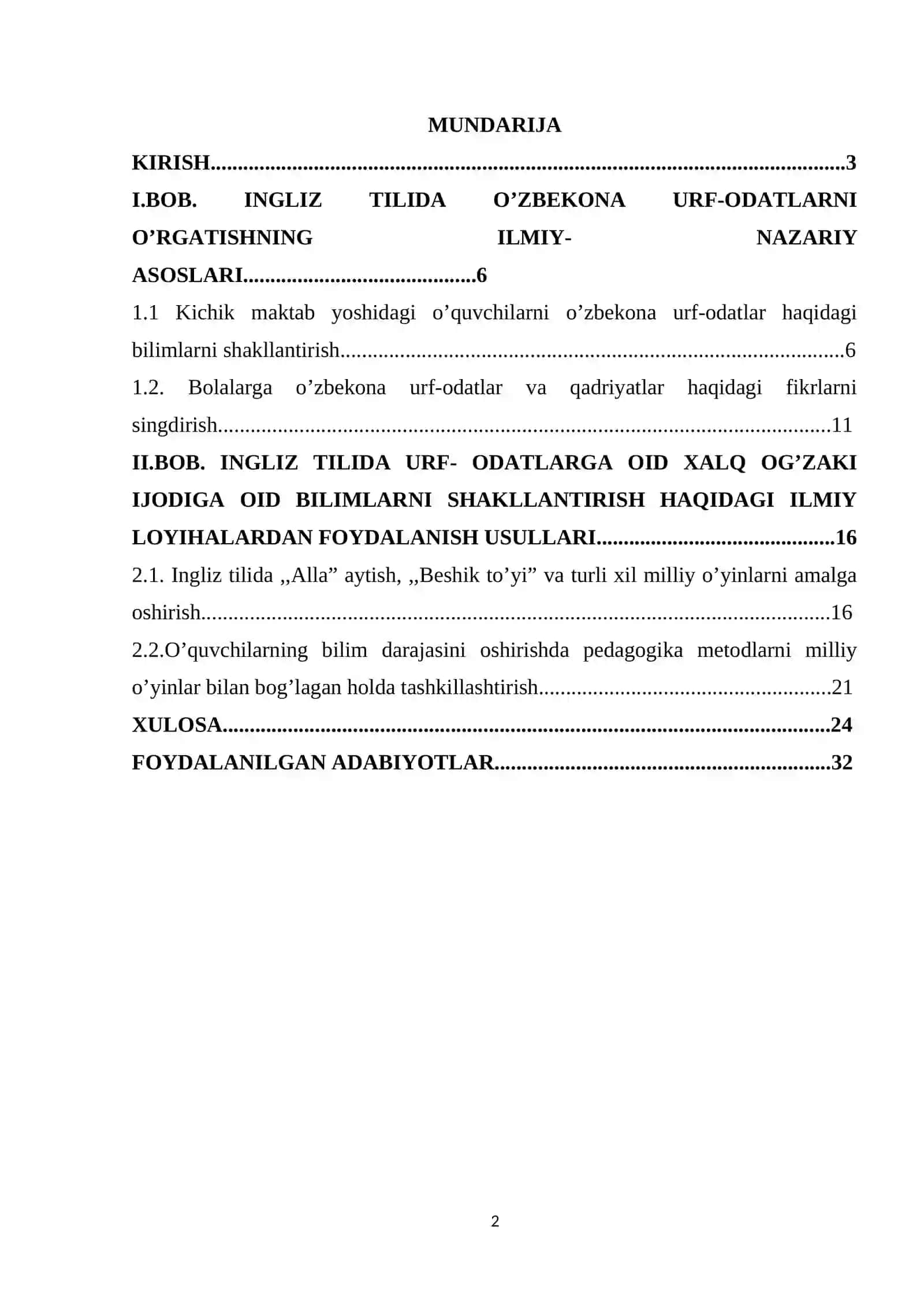 INGLIZ TILIDA O'ZBEKONA URF-ODATLARNI O'RGATISH ISHLANMA-LOYIHASI 2