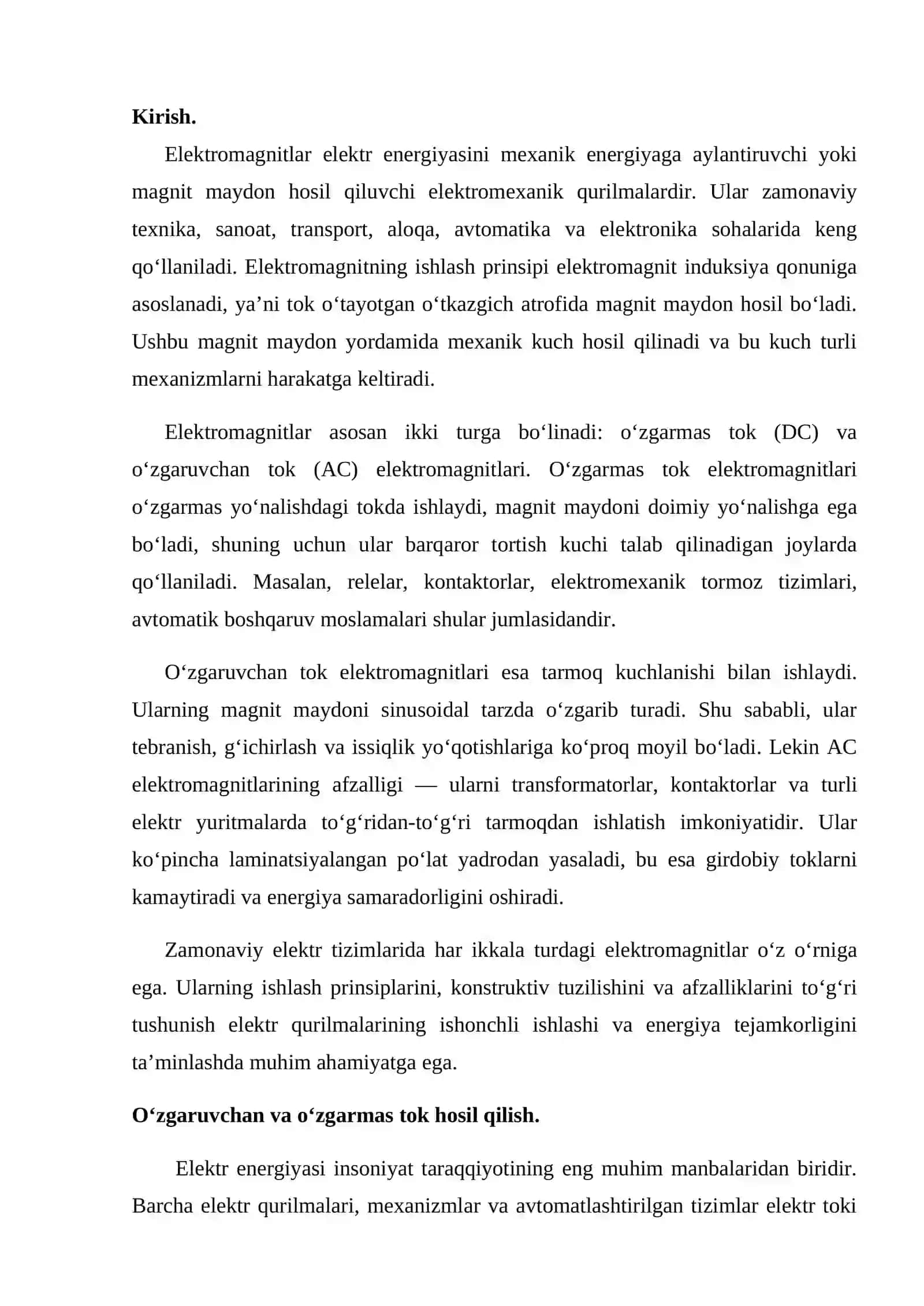 O'zgaruvchan va o'zgarmas tok elektromagnitlari 2