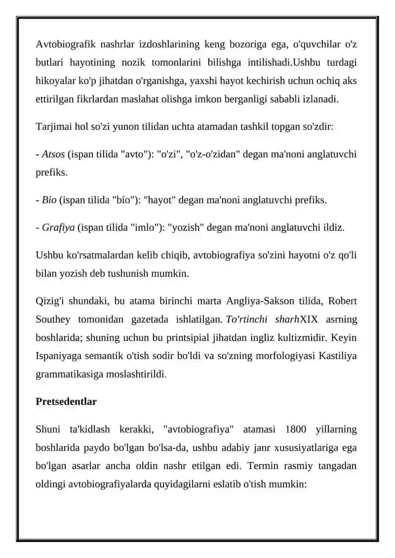 ARIZA VA TARJIMAI HOLNING ZARURIY QISMLARI VA YOZISH NAMUNALARI 2