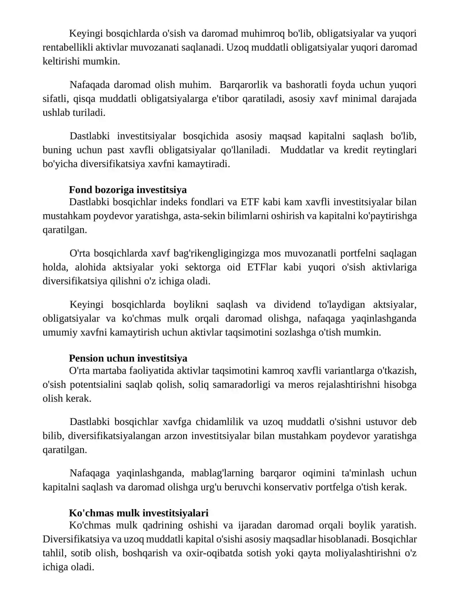 Investitsiyalash maqsadlari va bosqichlari 2