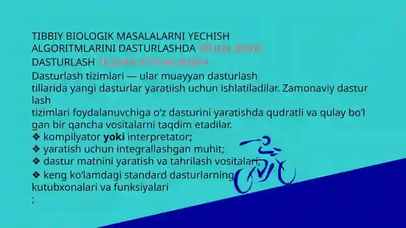 Algoritm usullari. Dasturlash tili. Tibbiy-biologik masalalarni yechish algoritmlarini matematik modellashtirish. 2