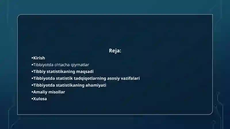 Oʼrtacha qiymatlar. Statistik tadqiqot natijalarini xaqqoniyligini baholashning parametrik usullari. 2