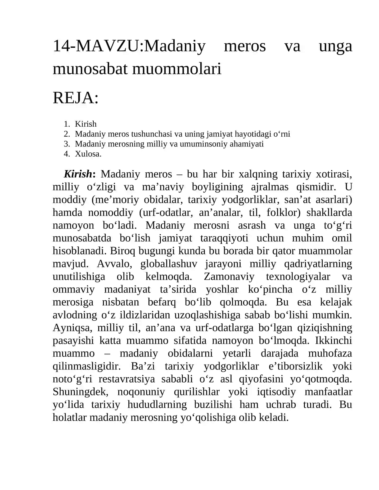 madaniyat meros va unga munosabat muammolari esse va estetik tarbiya boʻyicha krossvord 2
