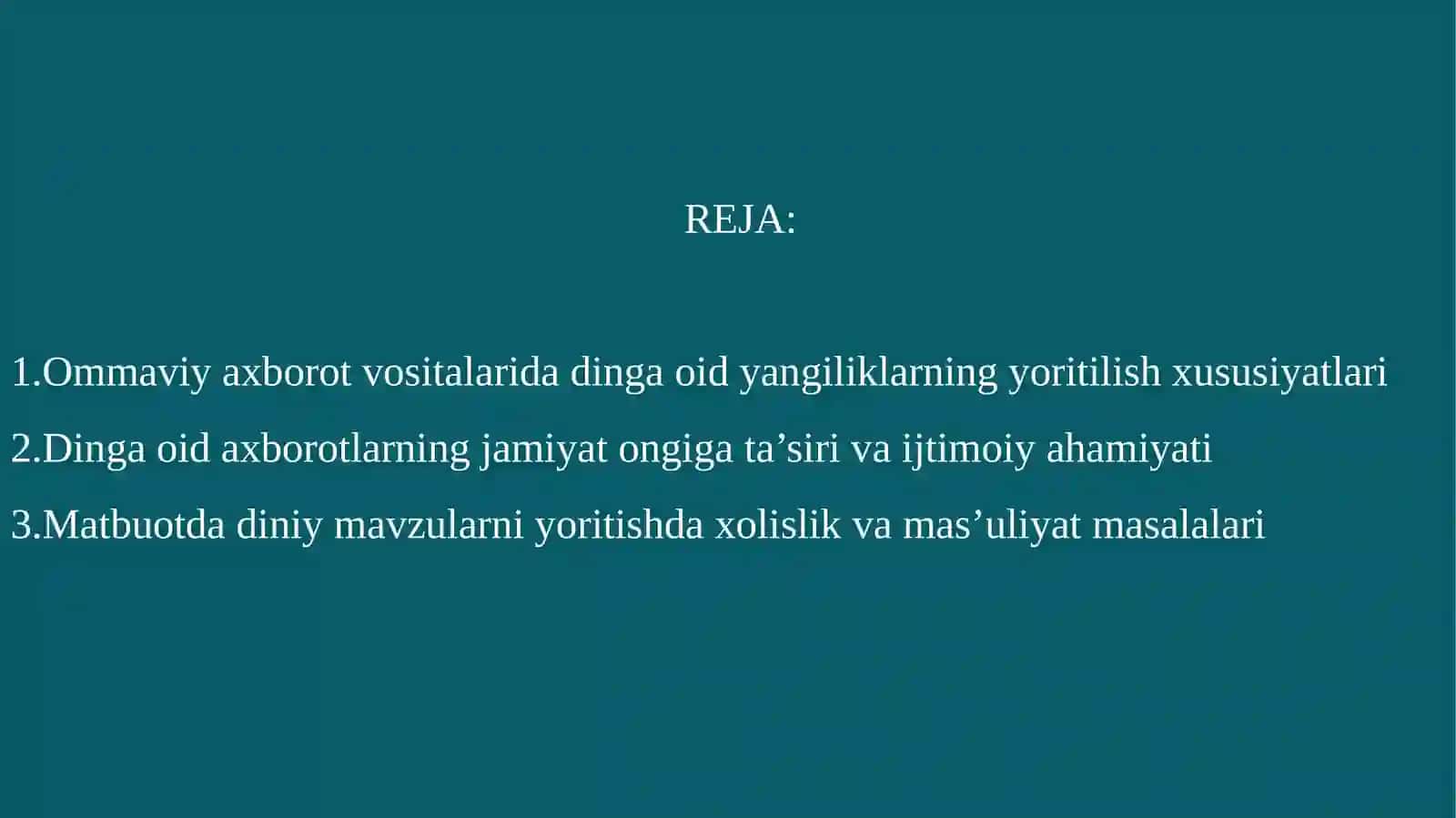 OMMAVIY AXBOROT VOSITALARIDA (MATBUOTDA) YORITILGAN DINGA OID YANGILIKLAR TAHLILI 2