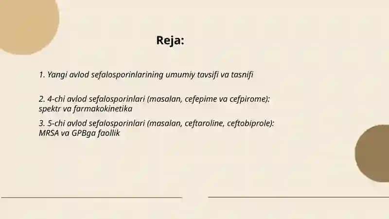 Yangi avlod sefalosporinlarining umumiy tavsifi va tasnifi 2