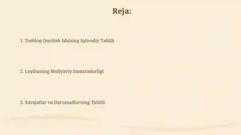 Toshloq Qurilish Ishining Iqtisodiy Tahlili 2