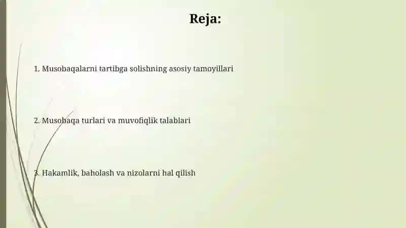 Musobaqalar to‘g‘risida nizom ishlab chiqish 2