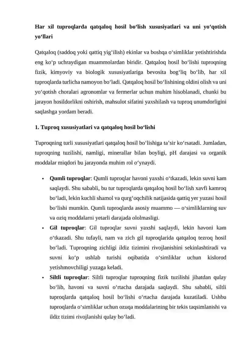 Har xil tuproqlarda qatqaloq hosil bo'lish xususiyatlari va uni yo'qotish yo'llari 2
