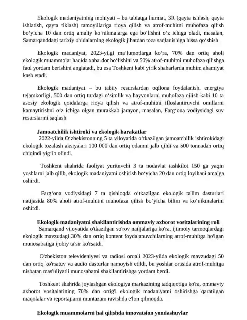 Ekologik tarbiyaning ahamiyati va ekologik madaniyatni ta'minlash usullari 2