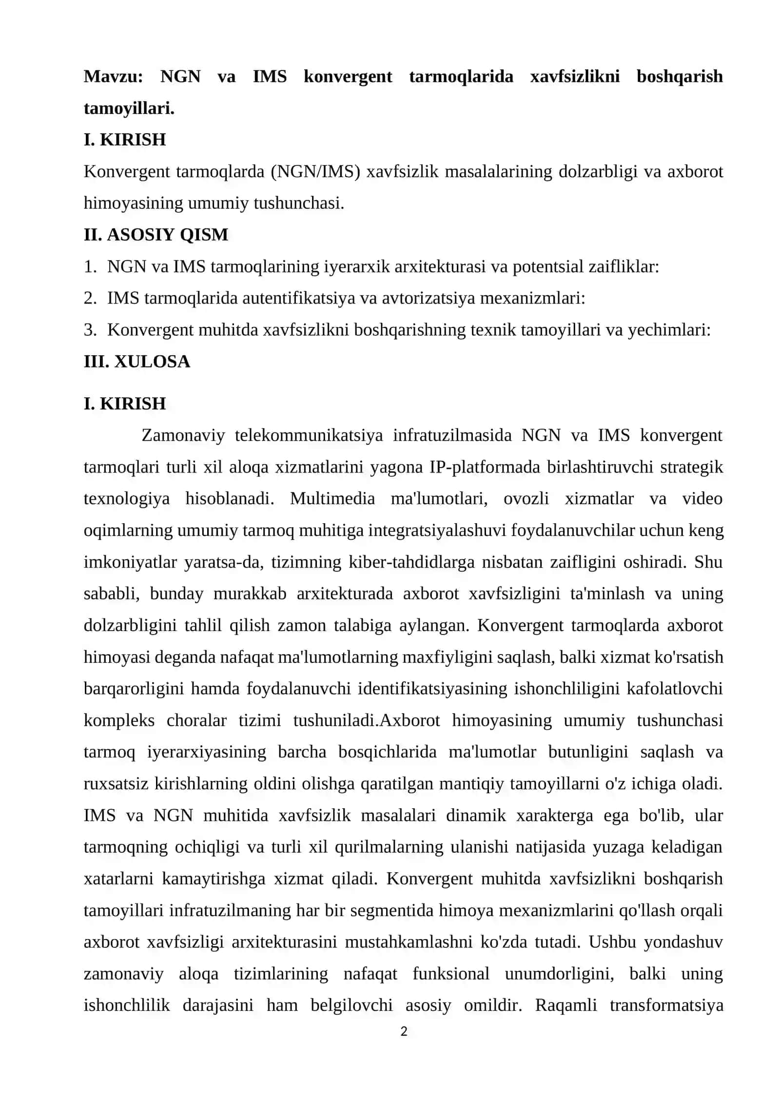 NGN va IMS konvergent tarmoqlarida xavfsizlikni boshqarish tamoyillari 2