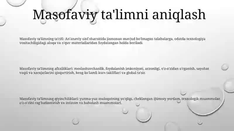 Masofaviy Ta'limni Tashkil Etish Asoslari 2