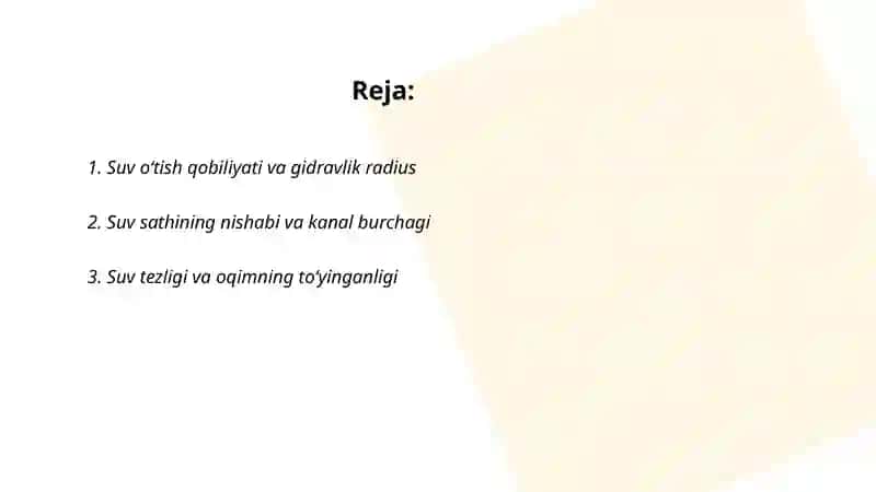 Suvg‘orish kanallarining gidravlik hisobi 2