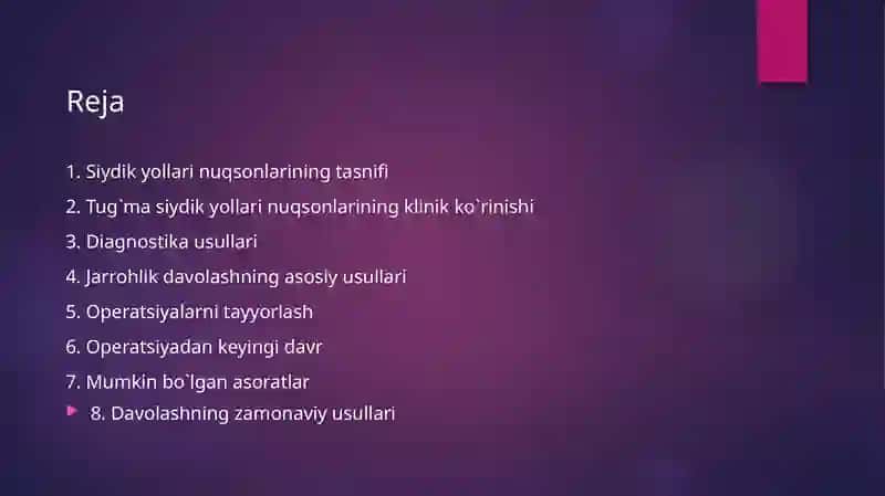 Siydik yo‘llarida tug‘ma nuqsonlarida bajariladigan operatsiyalar. 2