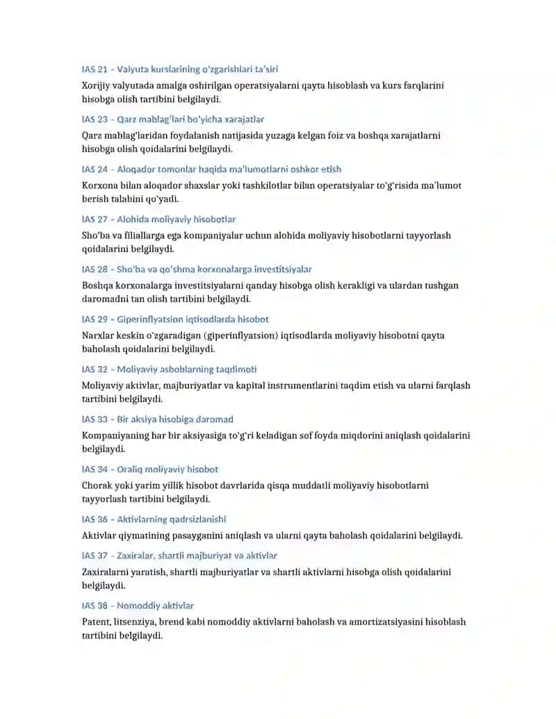 Xalqaro Buxgalteriya Hisobi va Moliyaviy Hisobot Standartlari (IAS va IFRS) 2