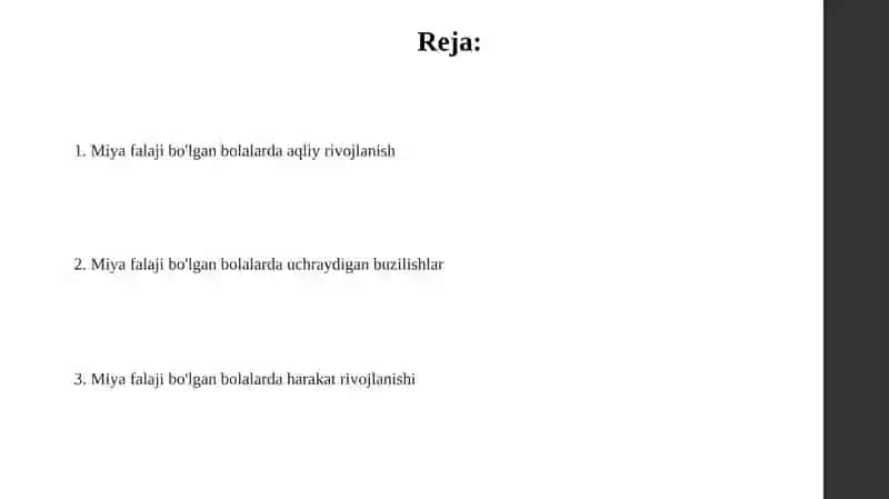 Miya falaji bo'lgan bolalarda aqliy rivojlanish 2