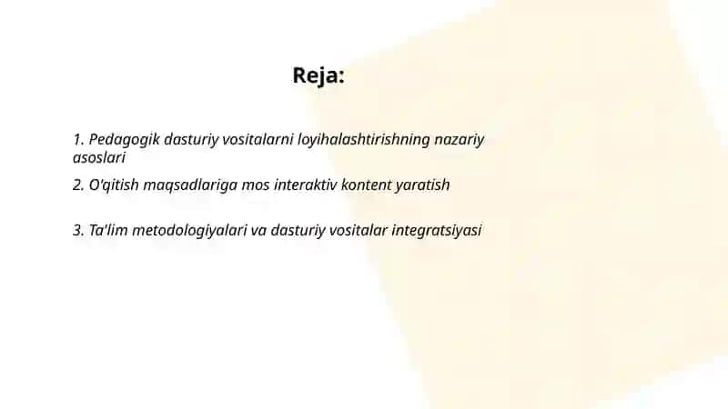 Pedagogik dasturiy vositalarni loyihalashtirish 2