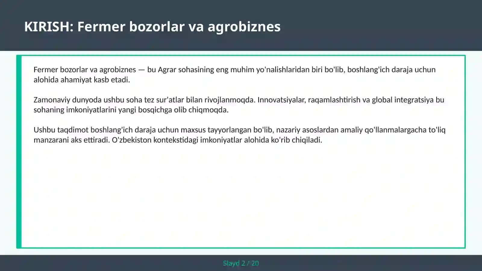 Fermer bozorlar va agrobiznes 2