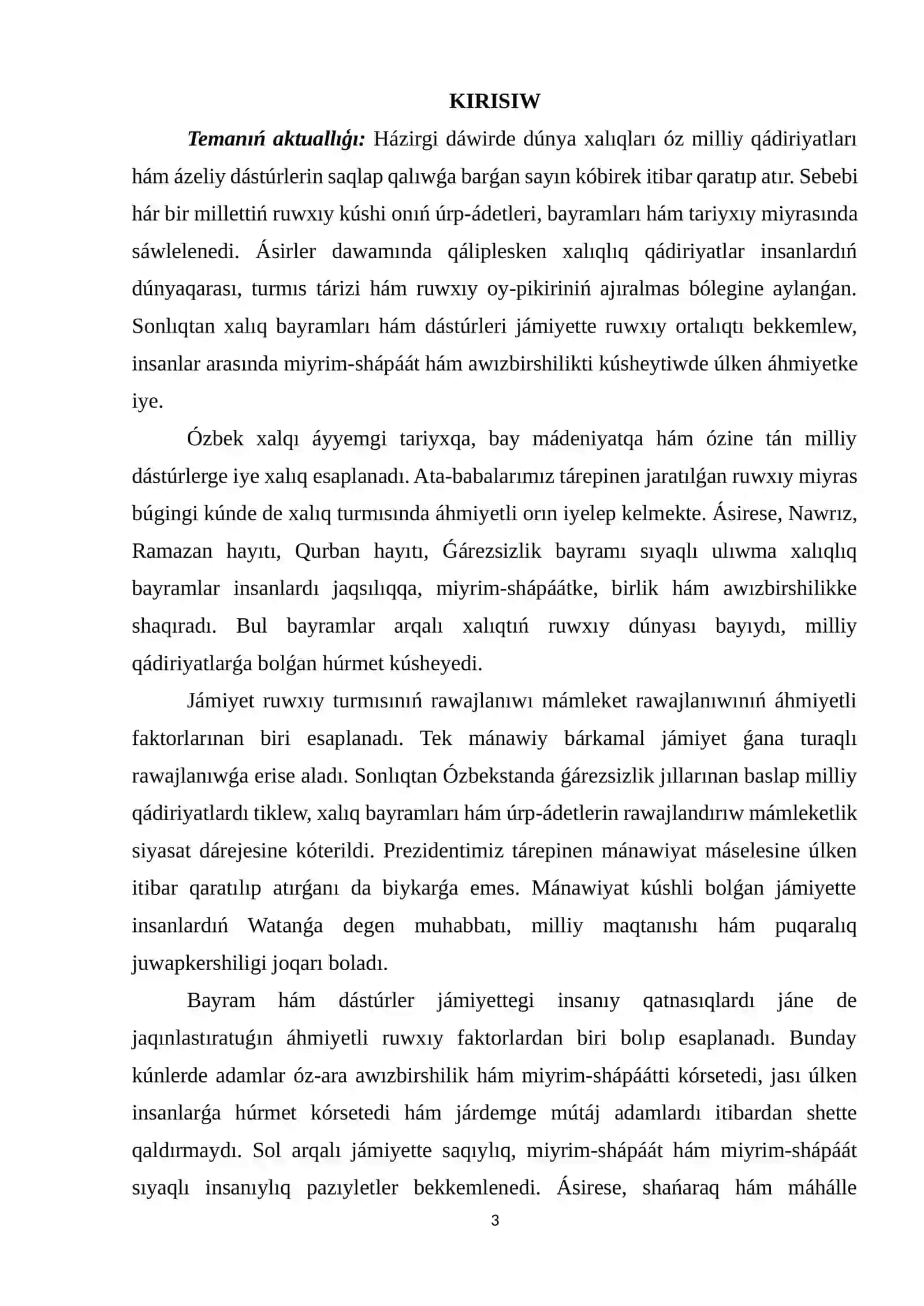 Jámiyet mánáwiy όmirin kόteriwde xalıq bayramları hám dástúrlerdiń áhmiyeti 2
