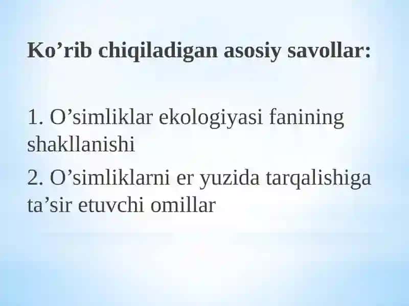 O‘simliklar Ekologiyasiga Kirish 2