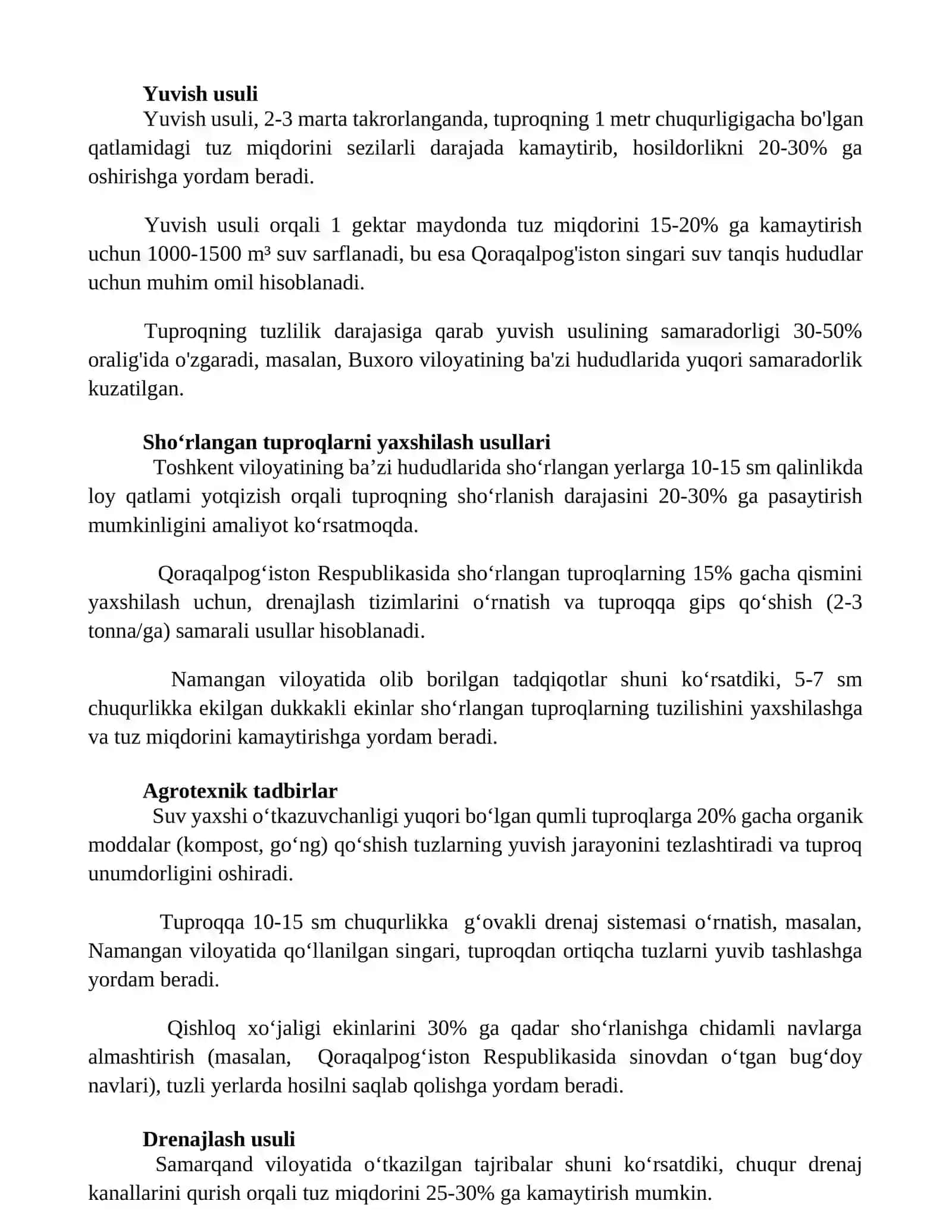 Tuproqlarda tuz miqdorini kamaytirish 2