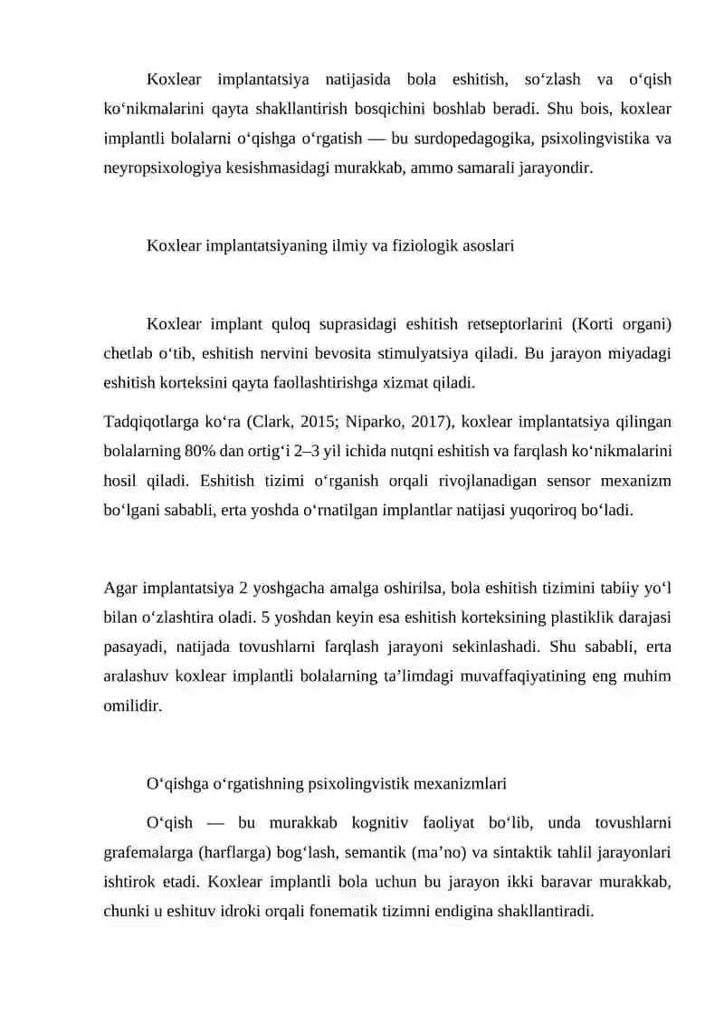 KOXLEAR IMPLANT BO‘LGAN BOLALARNI O‘QISHGA O‘RGATISH 2