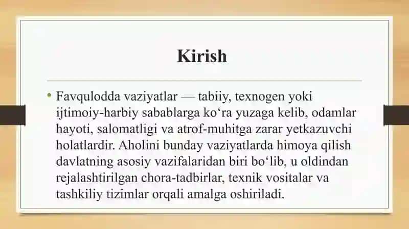 Favqulodda vaziyatlarda aholini muhofaza qilish. Jamoa himoya vositalari 2