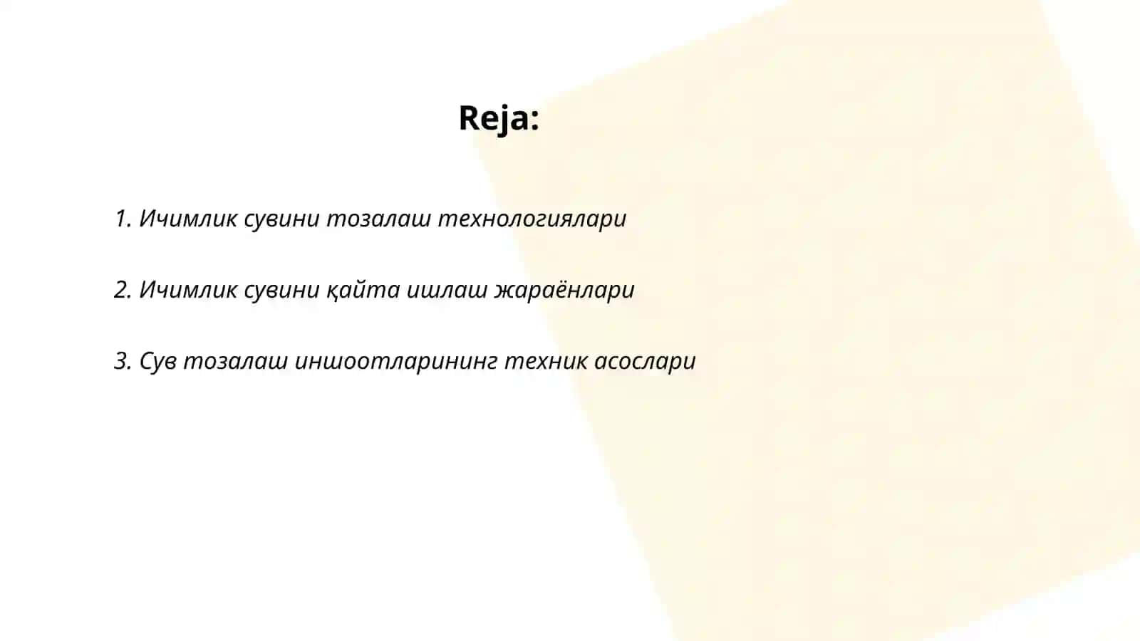 Ичимлик сувини тозалаш ва қайта ишлашнинг техник-иқтисодий асослари ҳамда техник жиҳатлари 2