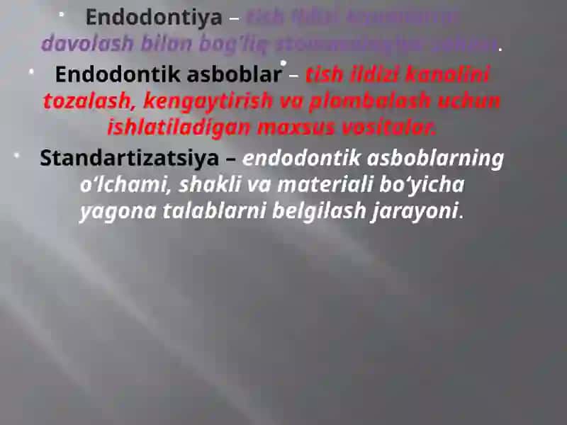 Ildiz kanallariga mexanik ishlov berishda qollaniladigan asboblarni standartlashtirish 2