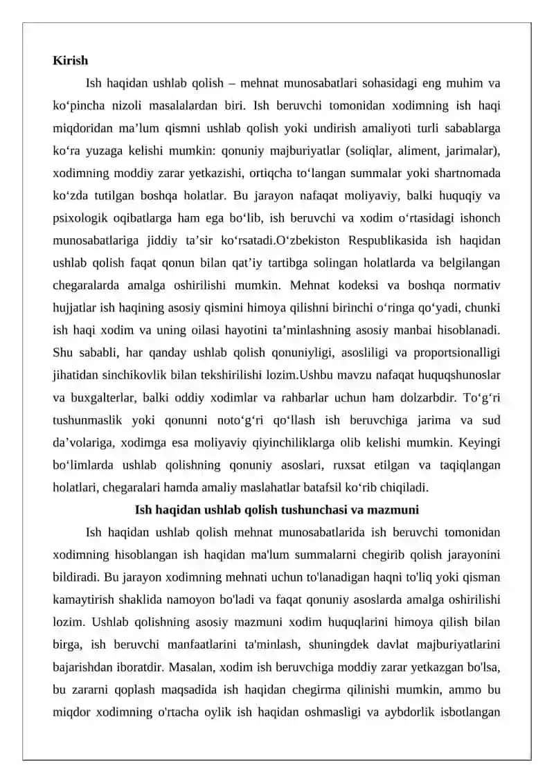 Ish haqidan ushlab qolish 2
