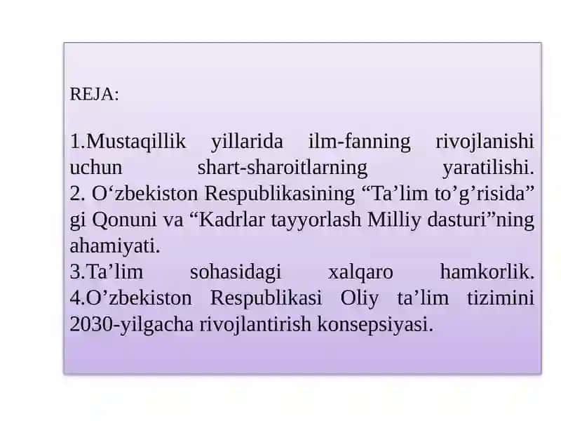 O‘zbekiston Respublikasi Data’lim sohasida amalga oshirilgan islohatlar 2