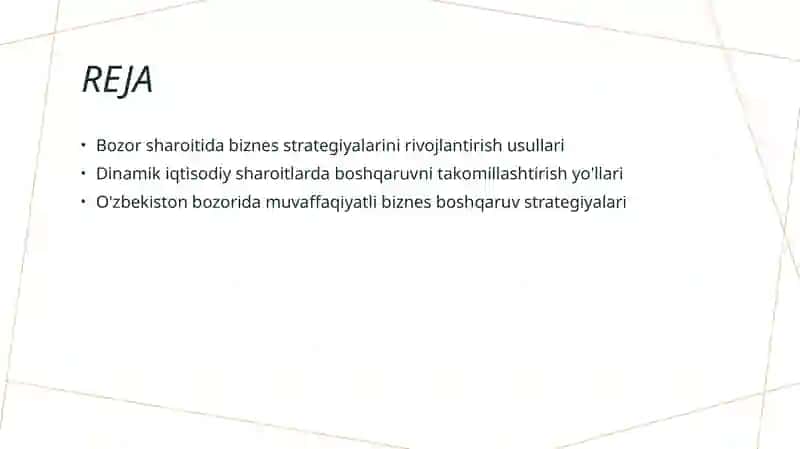 Taqdimot Bozor sharoitida biznesni boshqarishni takomillashtirish yòllari 2