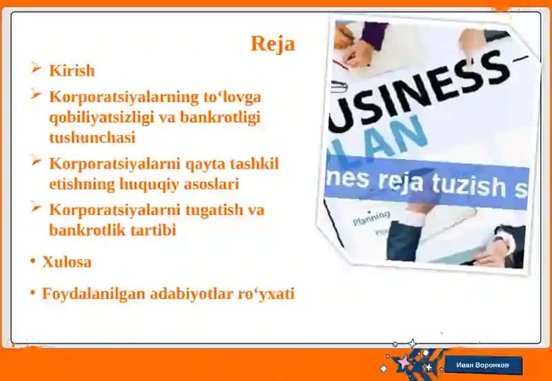 Korporatsiyalarning to‘lovga qobiliyatsizligi, bankrotligi, qayta tashkil etish va tugatish asoslari 2