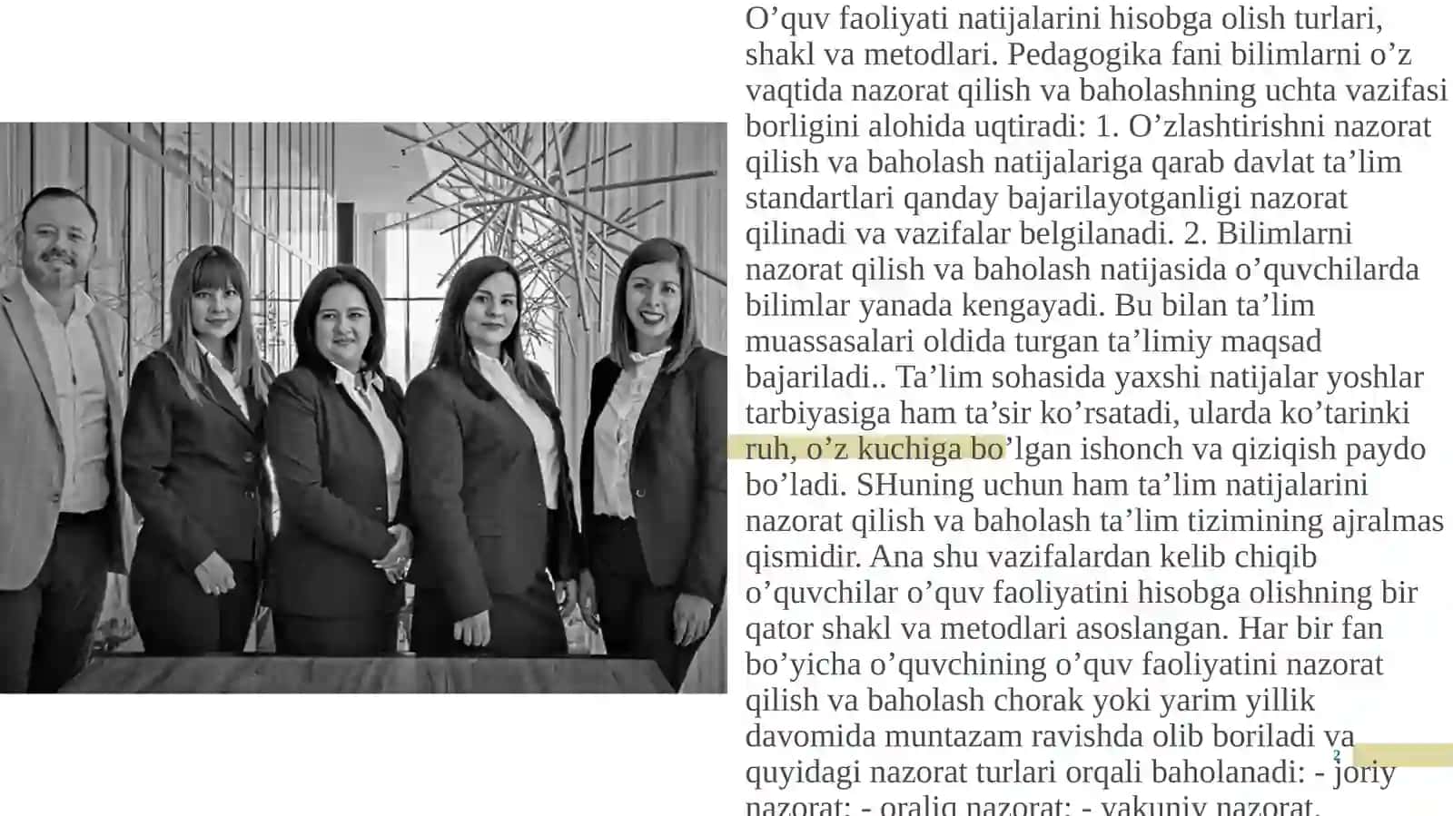 O`quvchilarning bilim, ko`nikma va malakalarini nazorat qilish turlari,shakl,metodlari 2