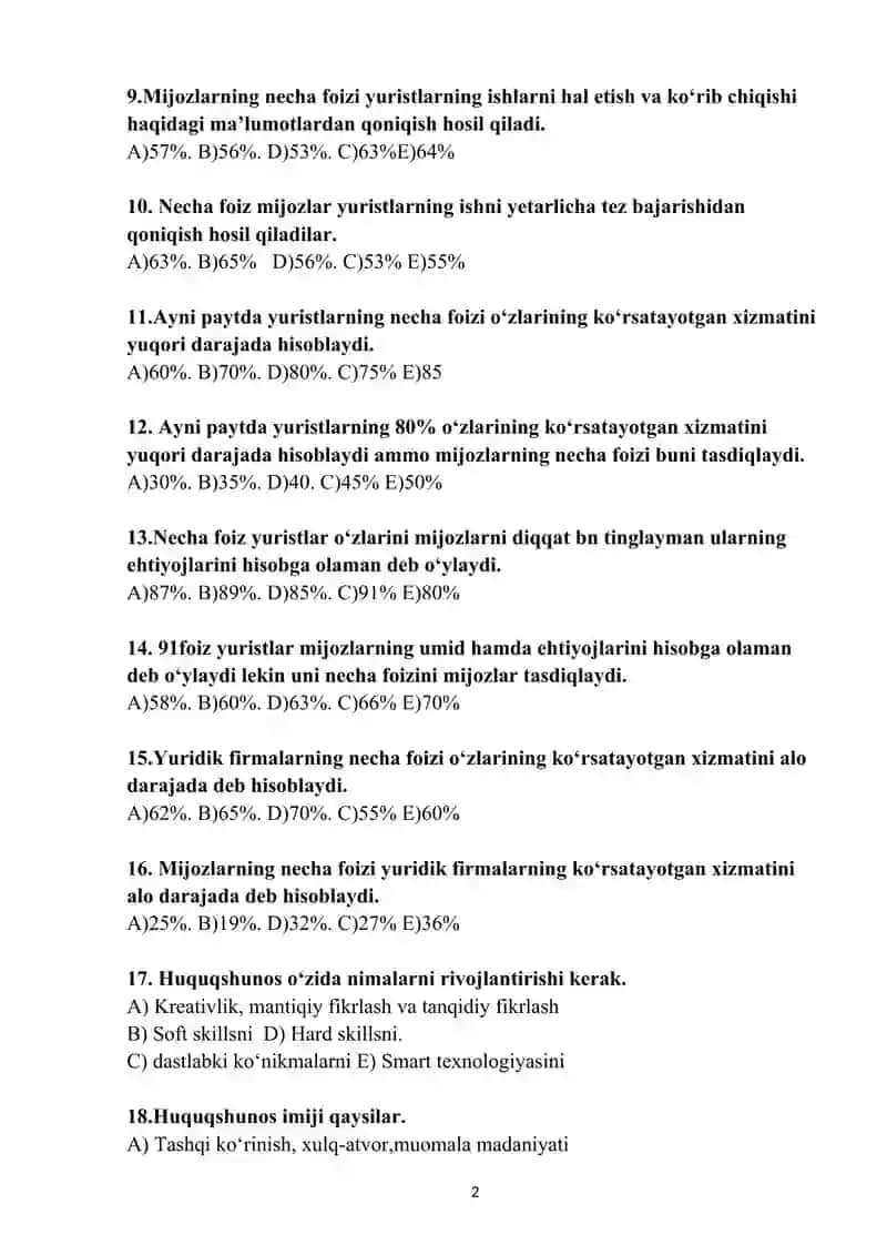Huquqiy koʻnikmalar va metadalogiyadan mavzularidan test 120 ta 2