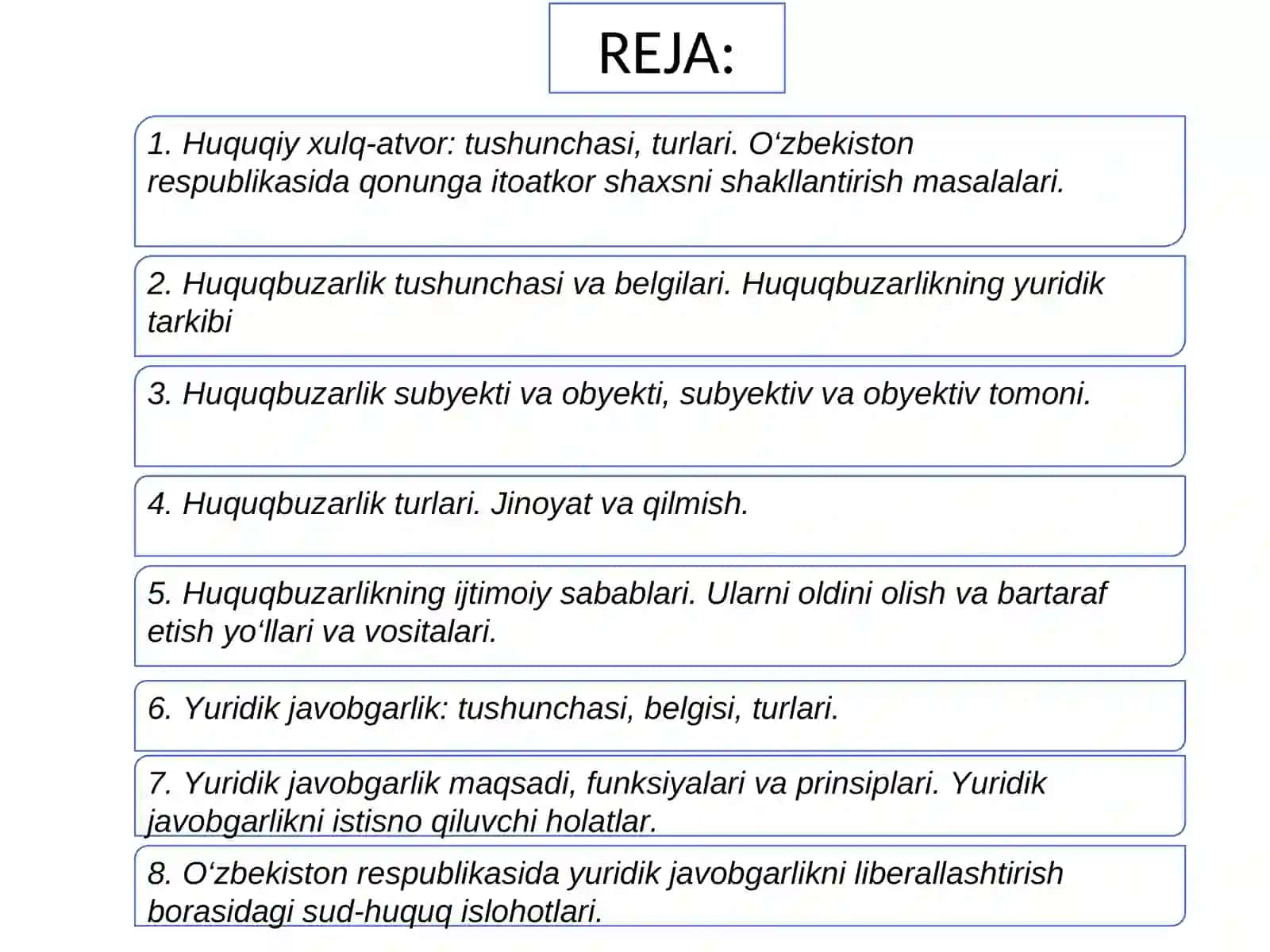 HUQUQIY HULQ-ATVOR. HUQUQBUZARLIK VA YURIDIK JAVOBGARLIK 2