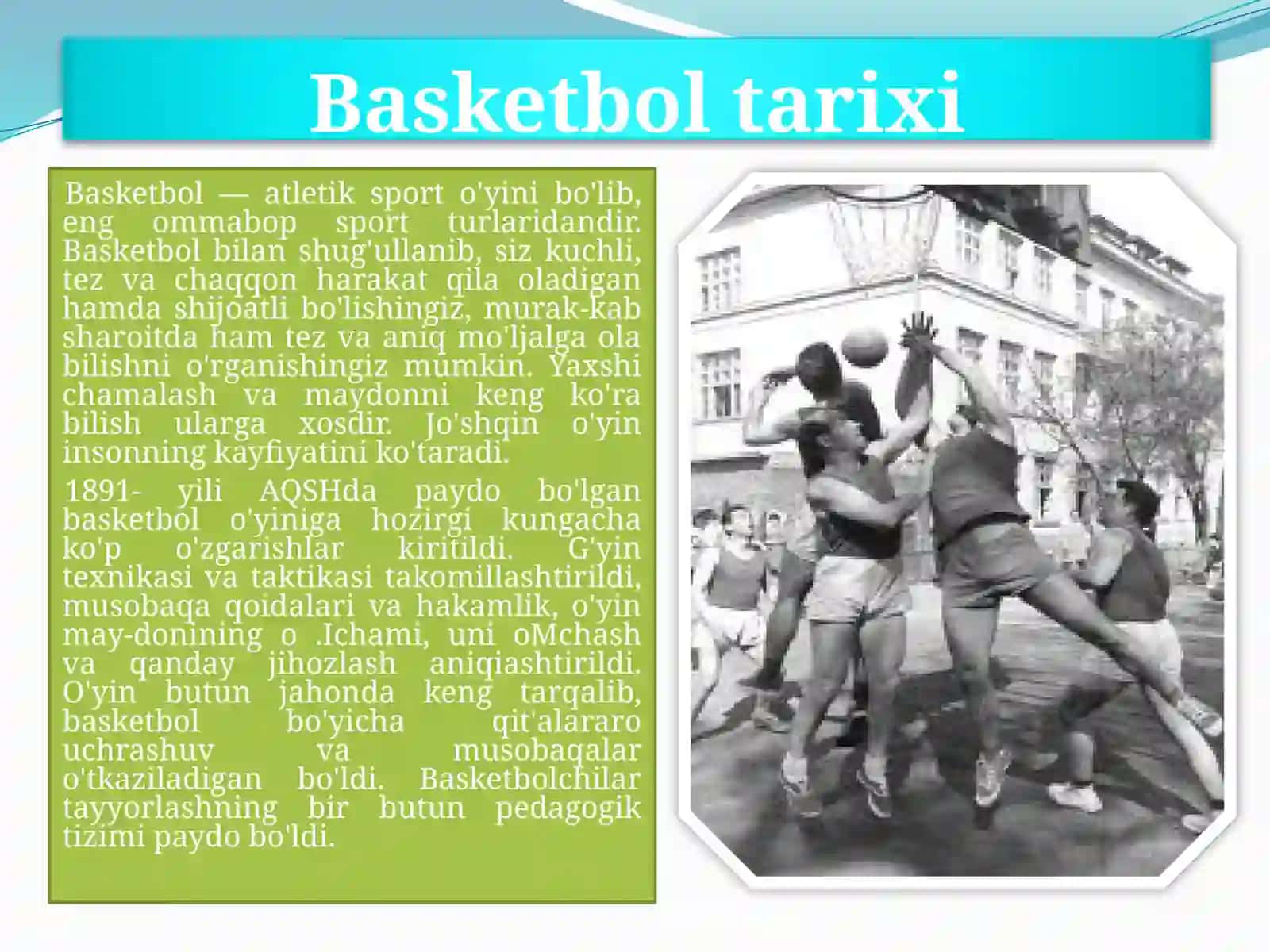 Basketbol mashg'ulotlarini tashkil qilish va o'tkazish 2