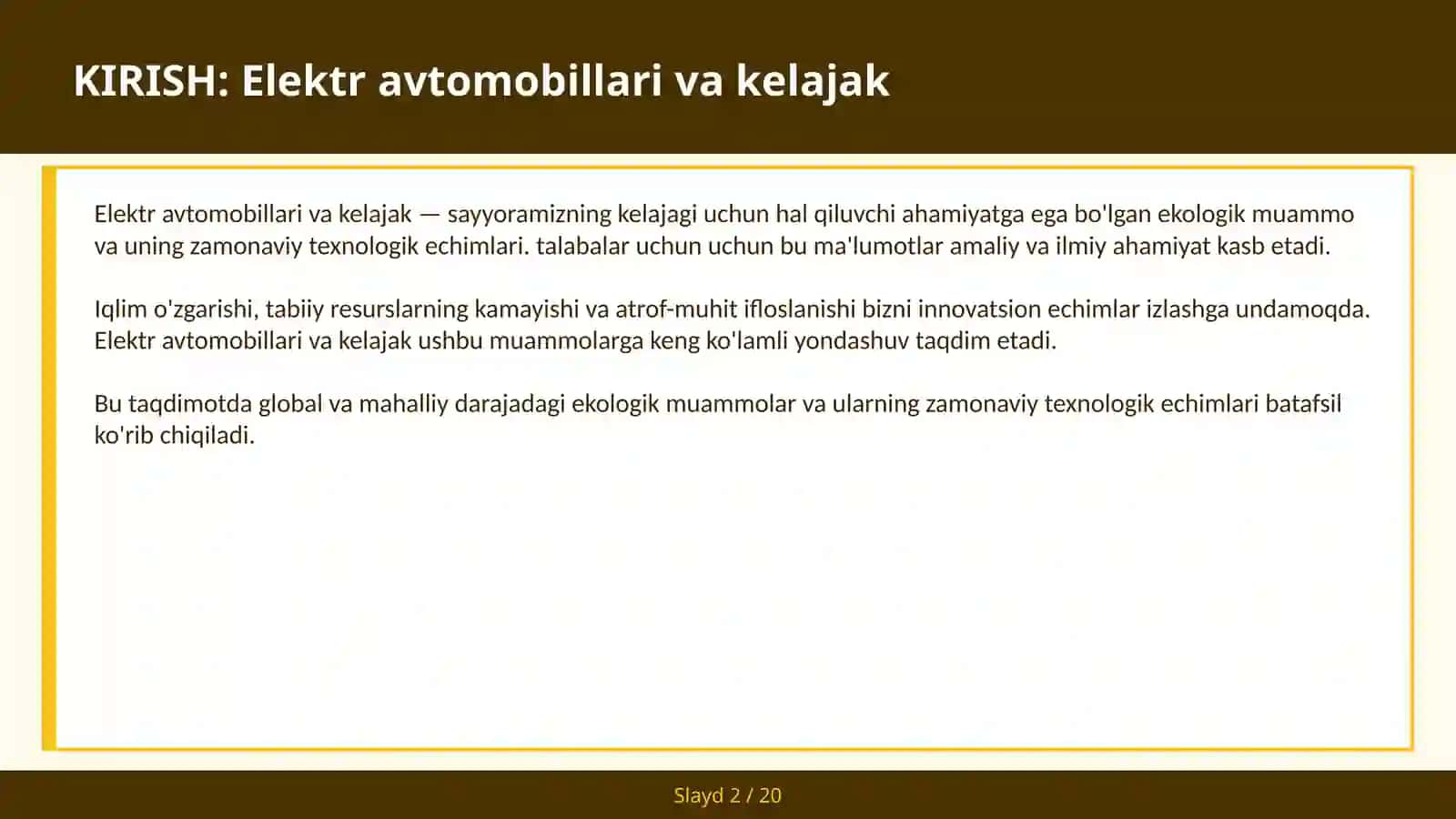 Elektr avtomobillari va kelajak 2