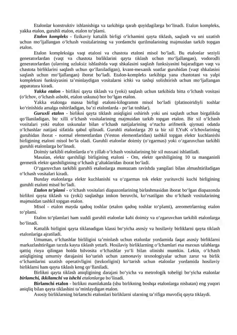 Kattalik Etalonlari va Ularni Saqlash va Uzatish Usullari 2
