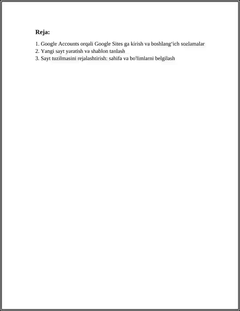 GOOGLE SITES YORDAMIDA SAYT YARATISH VA KONTENT QOʻSHISH 2