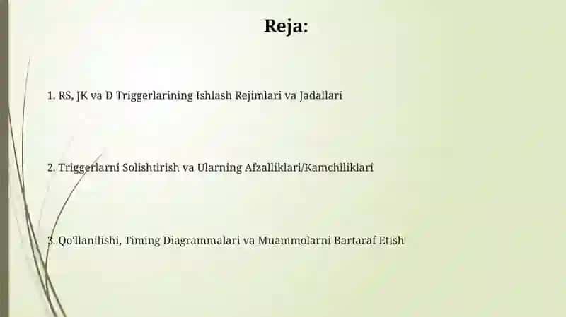 RS, JK va D Triggerlarining Ishlash Rejimlari 2