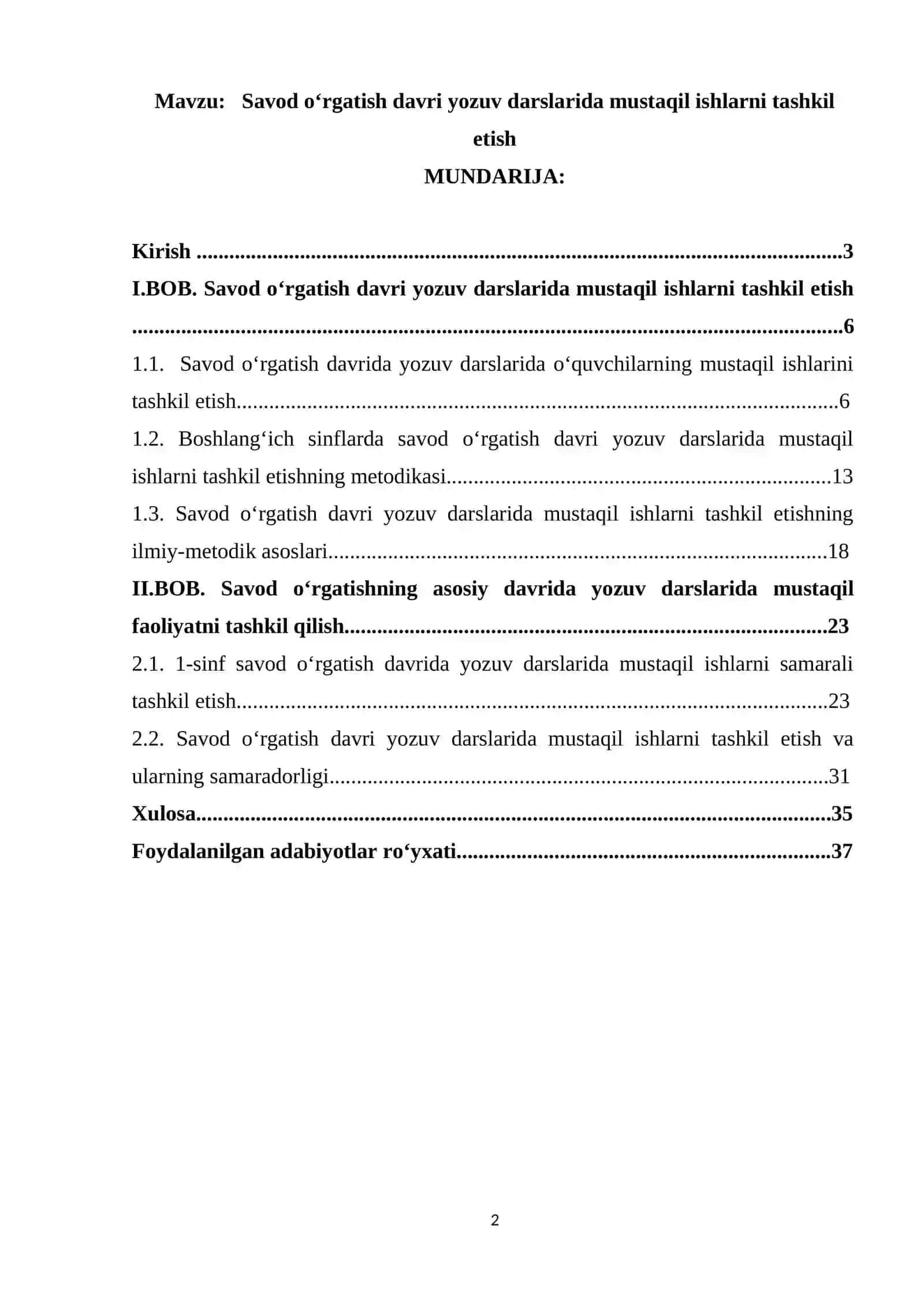 Savod o‘rgatish davri yozuv darslarida mustaqil ishlarni tashkil etish 2