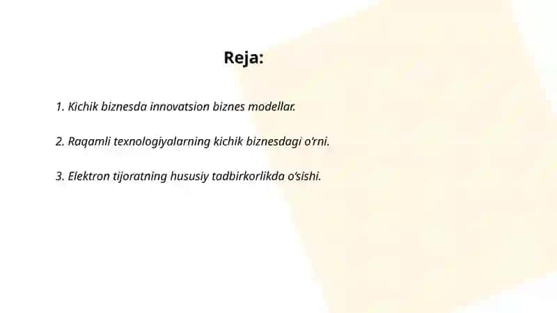 Kichik biznes va hususiy tadbirkorlikni rivojlantirishning asosiy tendensiyalari. 2