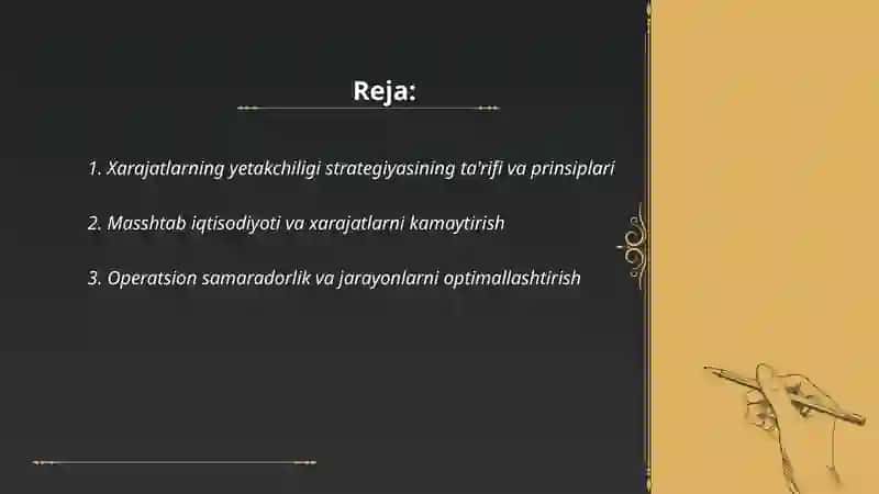 Xarajatlarning yetakchiligi strategiyasi 2