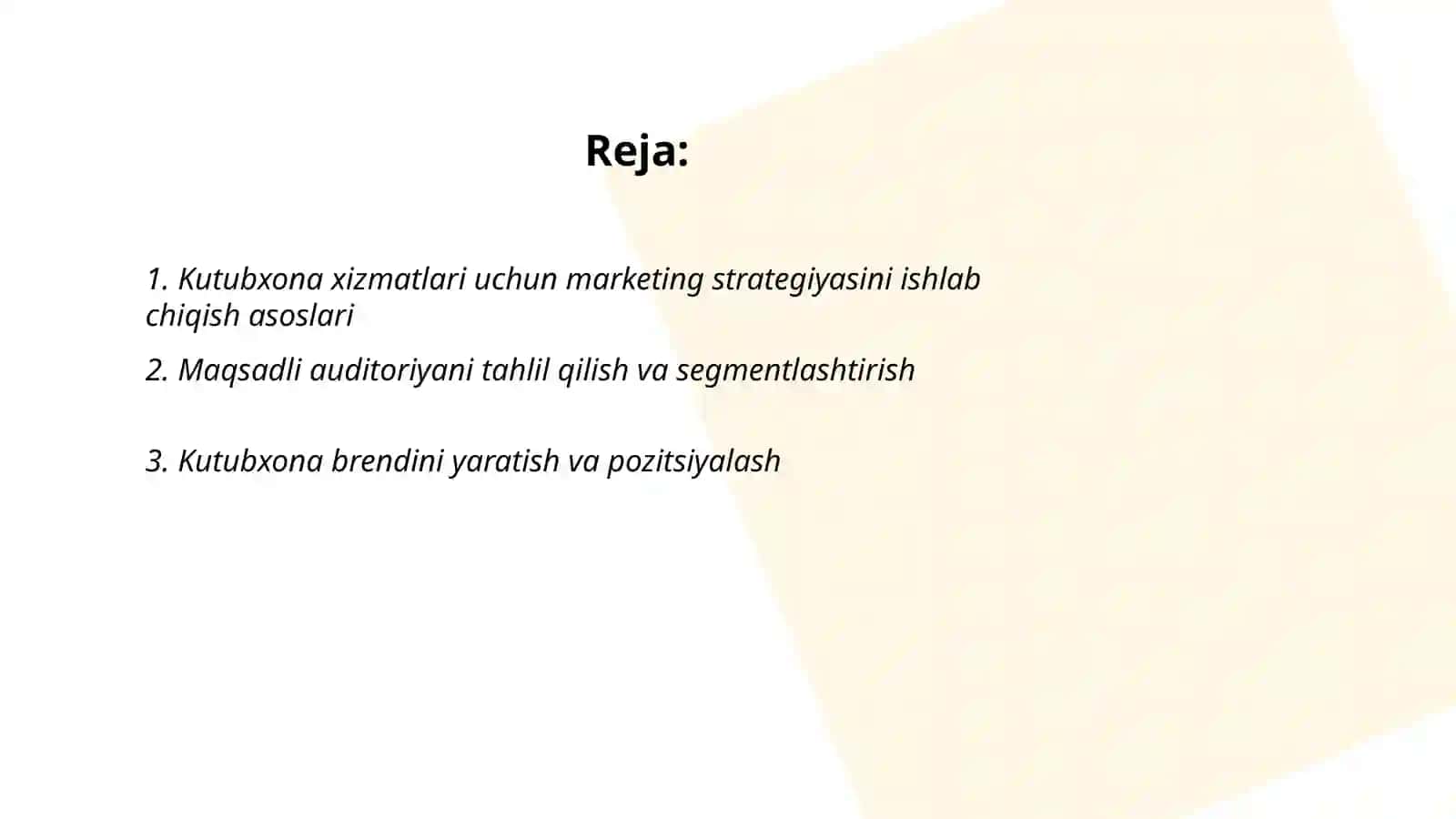 Kutubxona xizmatlarni marketing strategiyasi 2