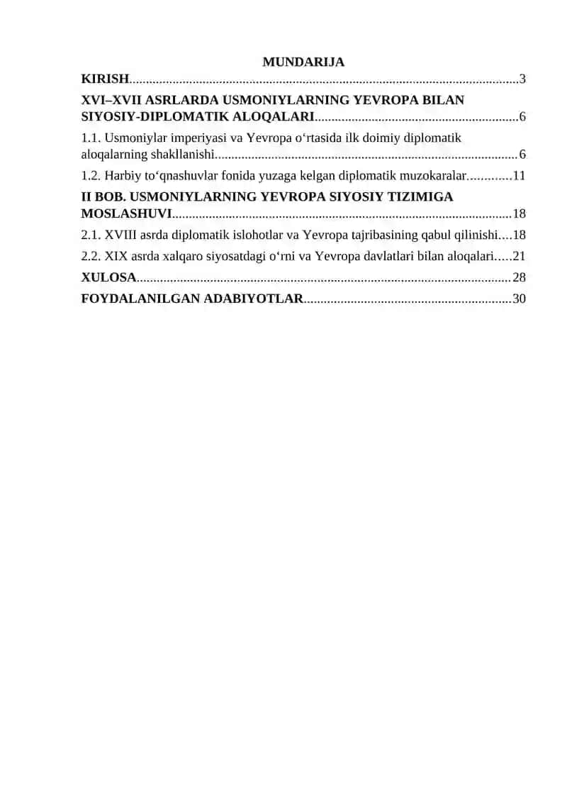 Usmoniylar imperiyasining Yevropa davlatlari bilandiplomatik munosabatlari (XVI-XIX asrlar) 2