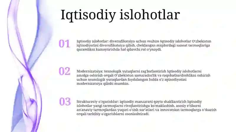 O'Zbekiston Iqtisodiyotini Diversifikatsiyalash,Modernizatsiyalash Va Tarkibiy Tuzilishini O'Zgartirishdagi Vazifalari 2