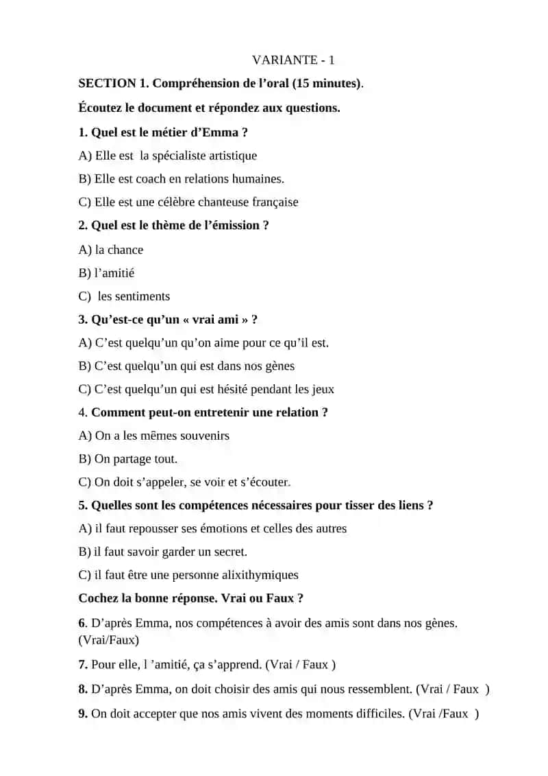 EXAMEN FINAL POUR LES ÉLÈVES DE LA 11E ANNÉE DES ÉTABLISSEMENTS D'ENSEIGNEMENT GÉNÉRAL POUR L'ANNÉE SCOLAIRE 2024-2025 2