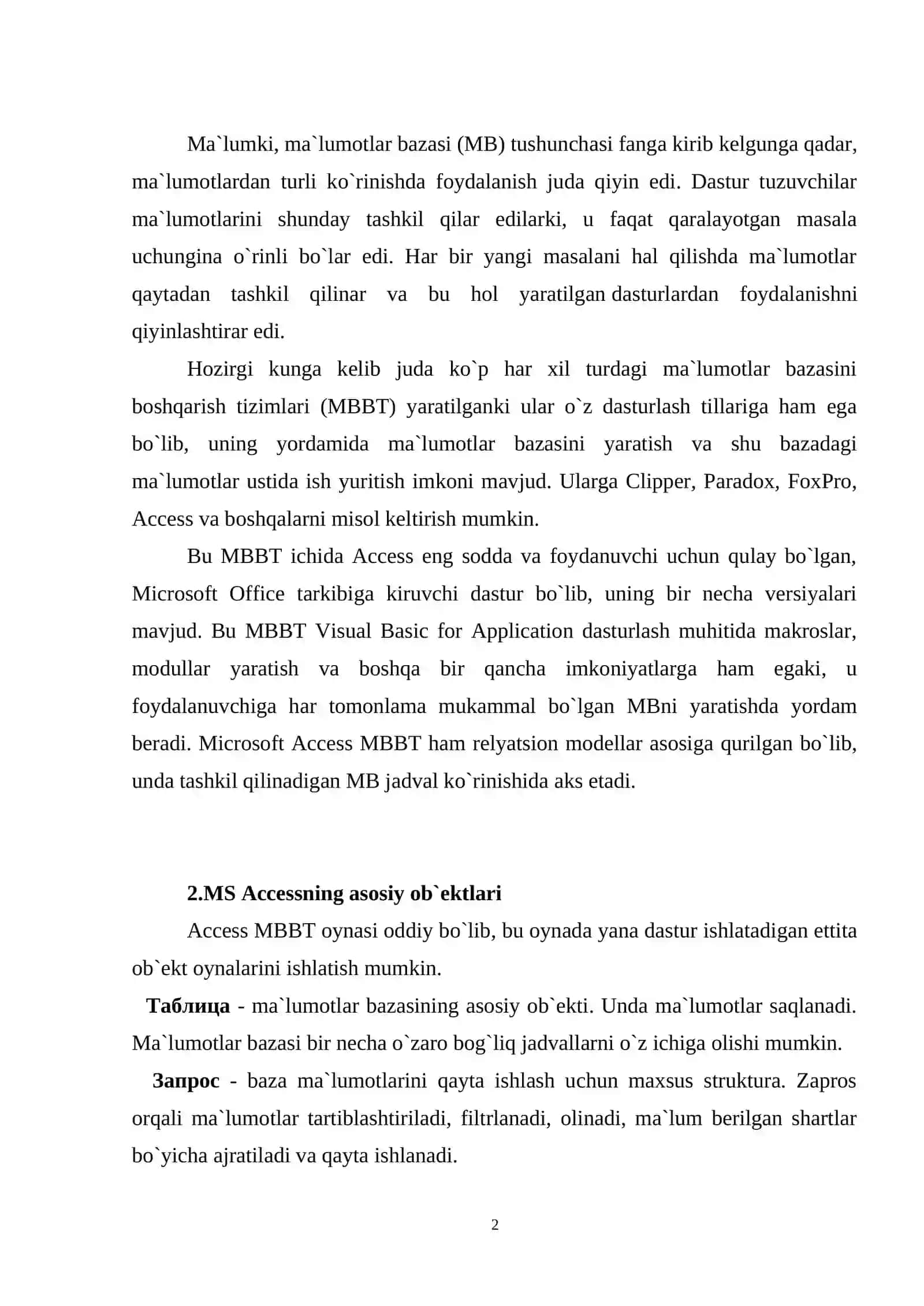 MS Access MBni Tashkil Qilish va Undan Foydalanish 2
